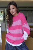  Big Softie Block Stripe Cap Sleeve Knit Top Bubblegum /15=